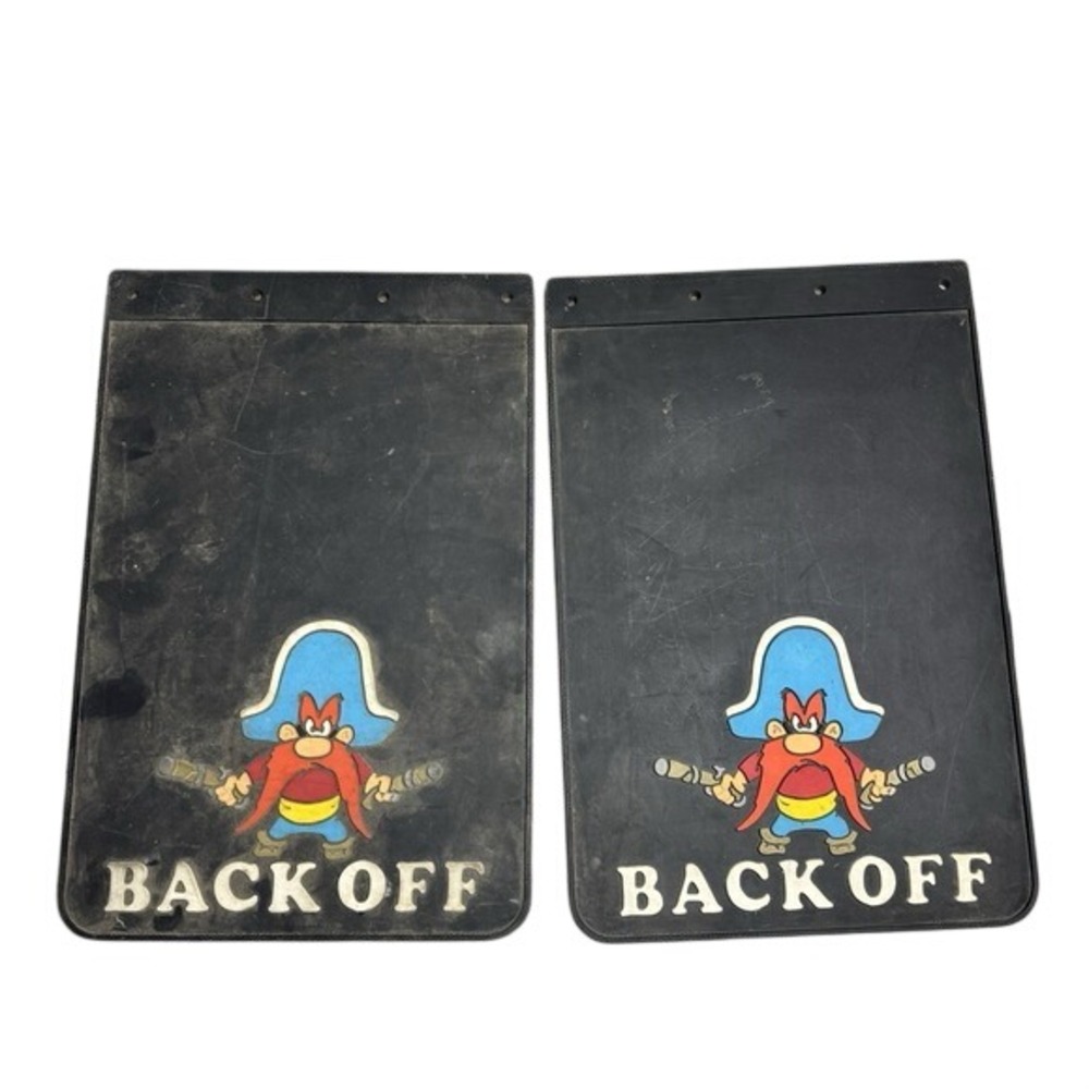 1970s Yosemite Sam Back Off Warner Bros Mud Flap Splash Guards Truck 12x18 rare
